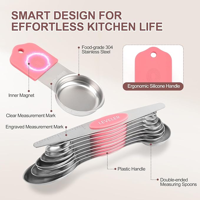 16-Piece Stainless Steel Measuring Cups and Spoons Set, Strong Magnetic Nesting - Image 2