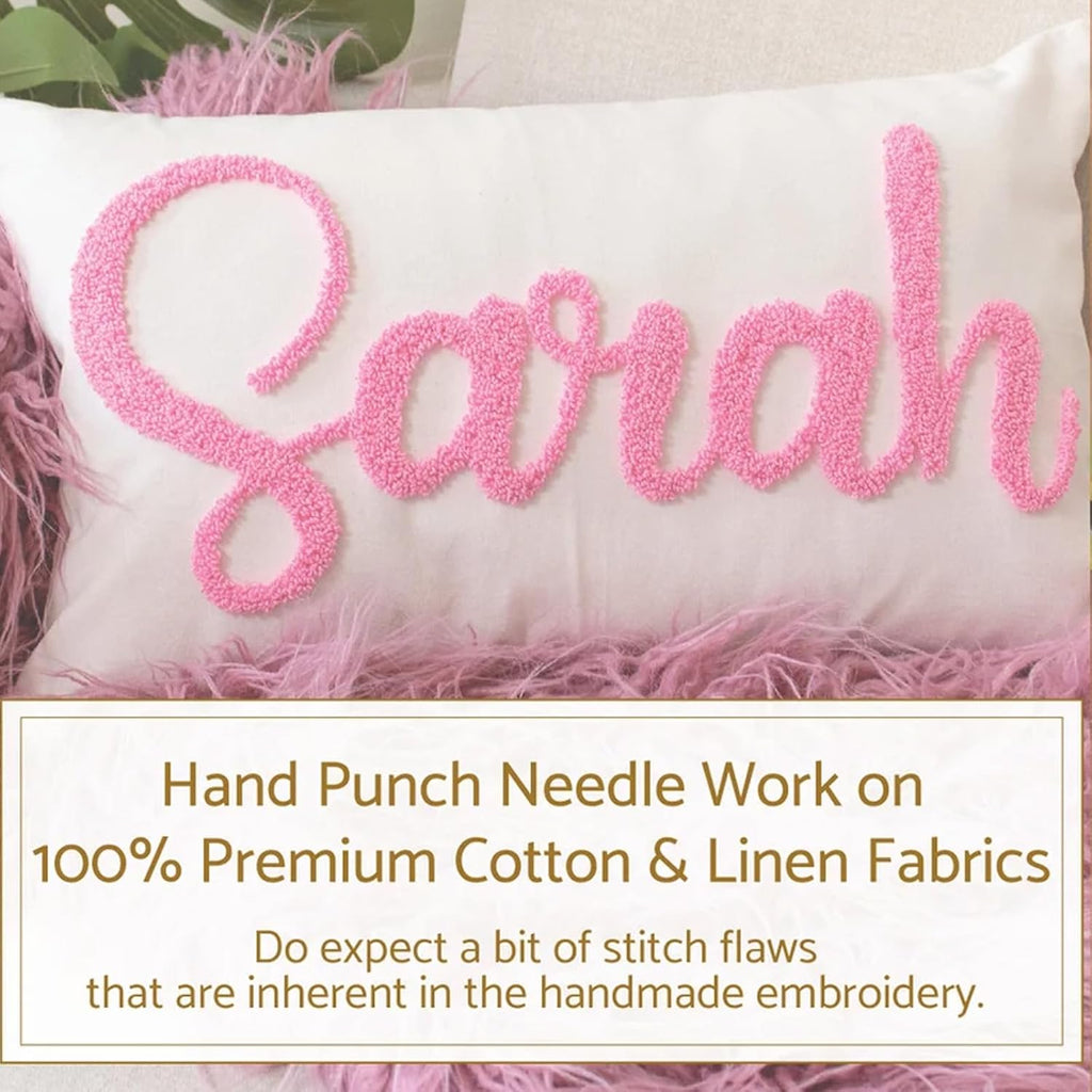 Personalized Pillow Cover w/Initial, Monogram Pillow Custom Name, Home Office Decor Punch Needle Embroidered Custom Room Decor for Couple Gift Cushion, Customizable Size