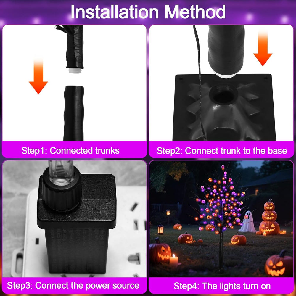 6FT Halloween Decorations Spooky Tree Lights, Large Black Trees with 144 Oran...