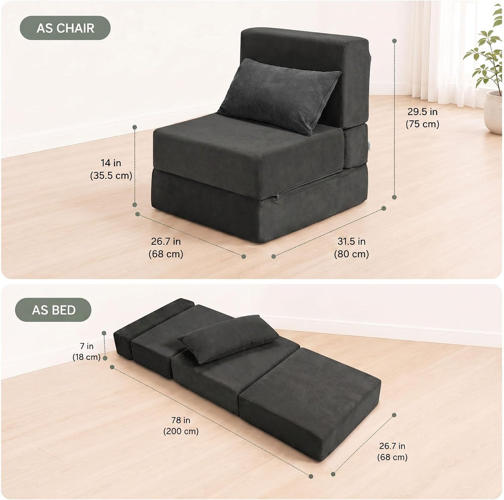 Folding Sofa Bed, Convertible Sleeper Chair, No Assembly, Black | Boneless So...