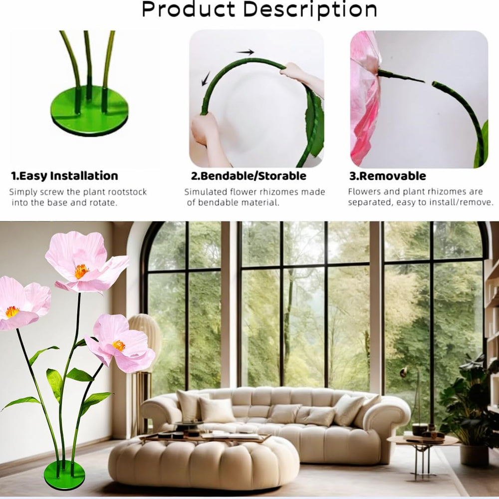 5.57 Ft Giant Artificial Flowers,Large Paper Flower,Adjustable Waterproof Fak...