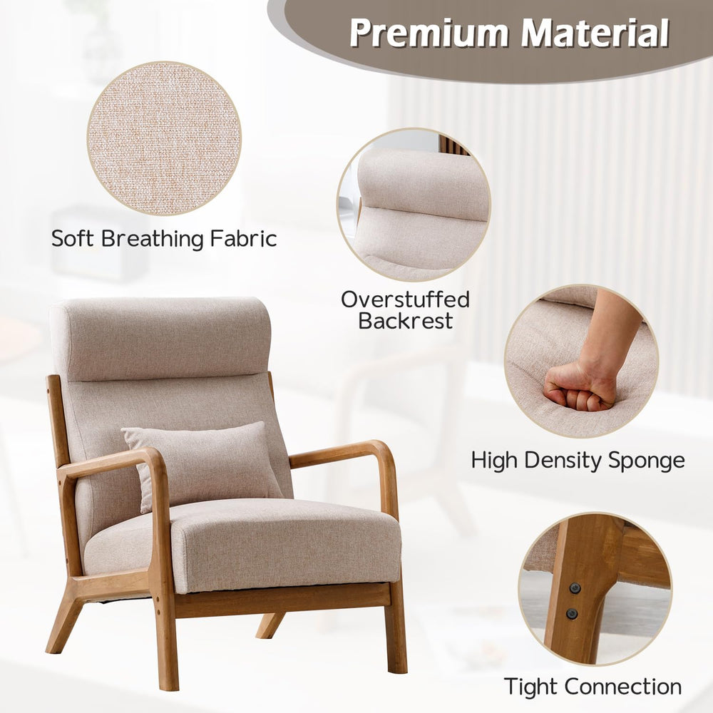 INZOY Mid Century Modern Accent Chair with High Back, Upholstered Living Room...