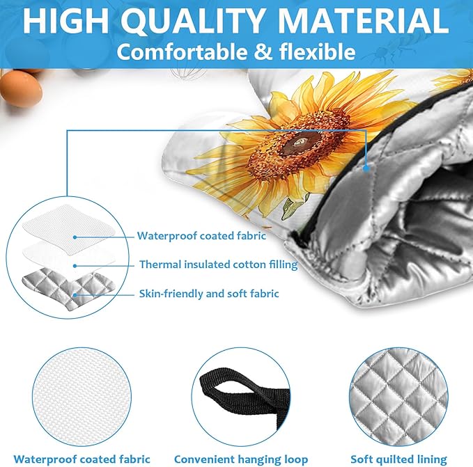 Watercolor Sunflower Oven Mitts and Pot Holders Sets Heat Resistant 4Pcs Busy - Image 3