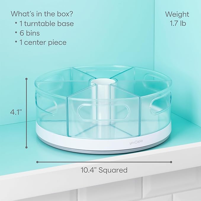 YouCopia Crazy Susan Lazy Susan Organizer, 6 BPA-Free Removable Clear Bins - Image 4