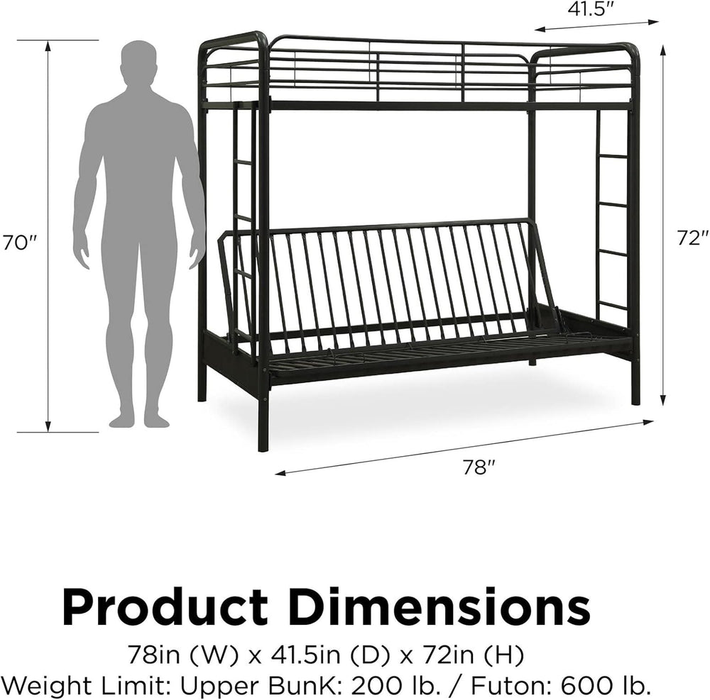 DHP Twin-Over-Futon Convertible Couch and Bed with Metal Frame, Ladder and Gu...