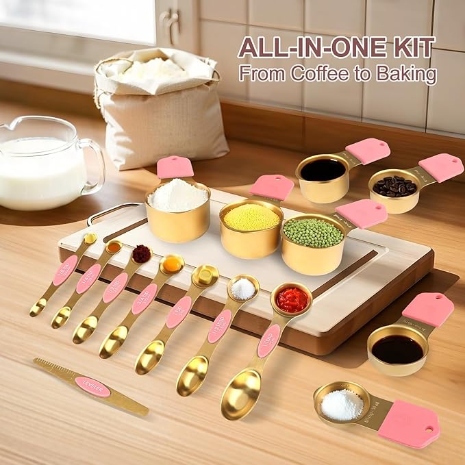 16-Piece Stainless Steel Measuring Cups and Spoons Set, Strong Magnetic Nesting