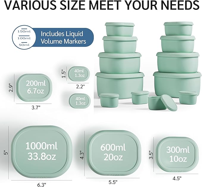 ISSEVE 12Pcs/Set Nesting Silicone Food Storage Containers