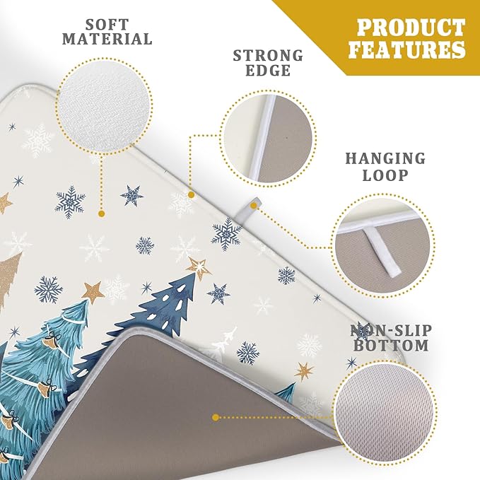 Christmas Tree Dish Drying Mat for Kitchen Counter 24x18 Inch Xmas Snowflake - Image 3