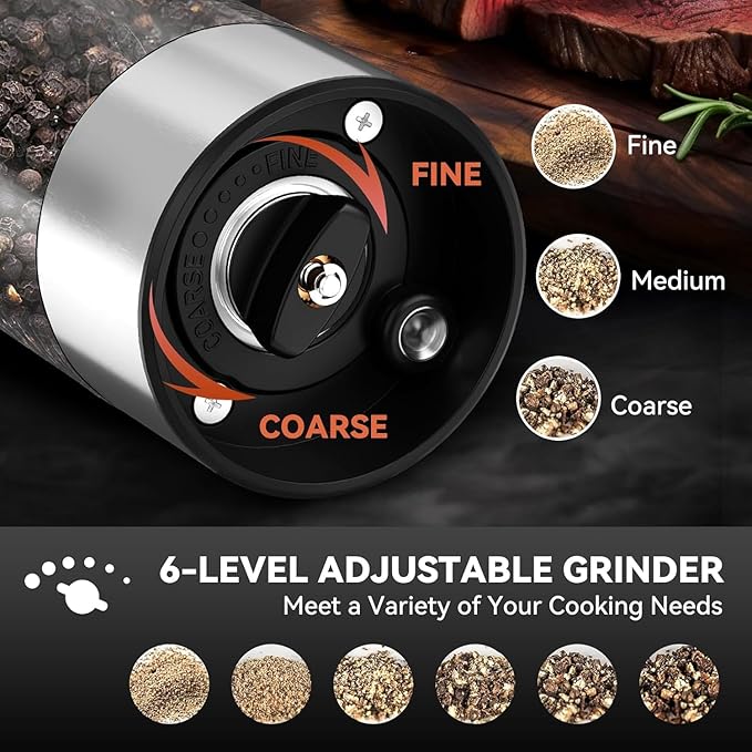 Electric Salt and Pepper Grinder Set Rechargeable, Yumcian Automatic Shakers Set - Image 6