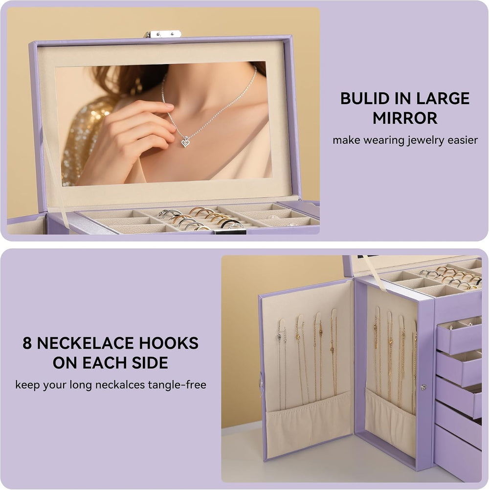 Frebeauty 6-Layer Jewelry Box for Women,Large Jewelry Organizer with Drawer