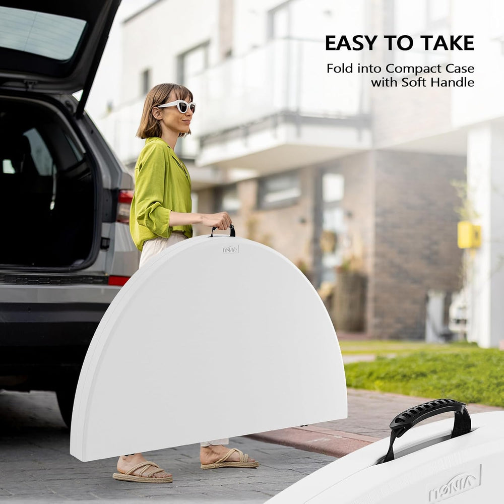 VINGLI White 48" Round Bi-Folding Commercial Table, 4 Feet Portable Plas...
