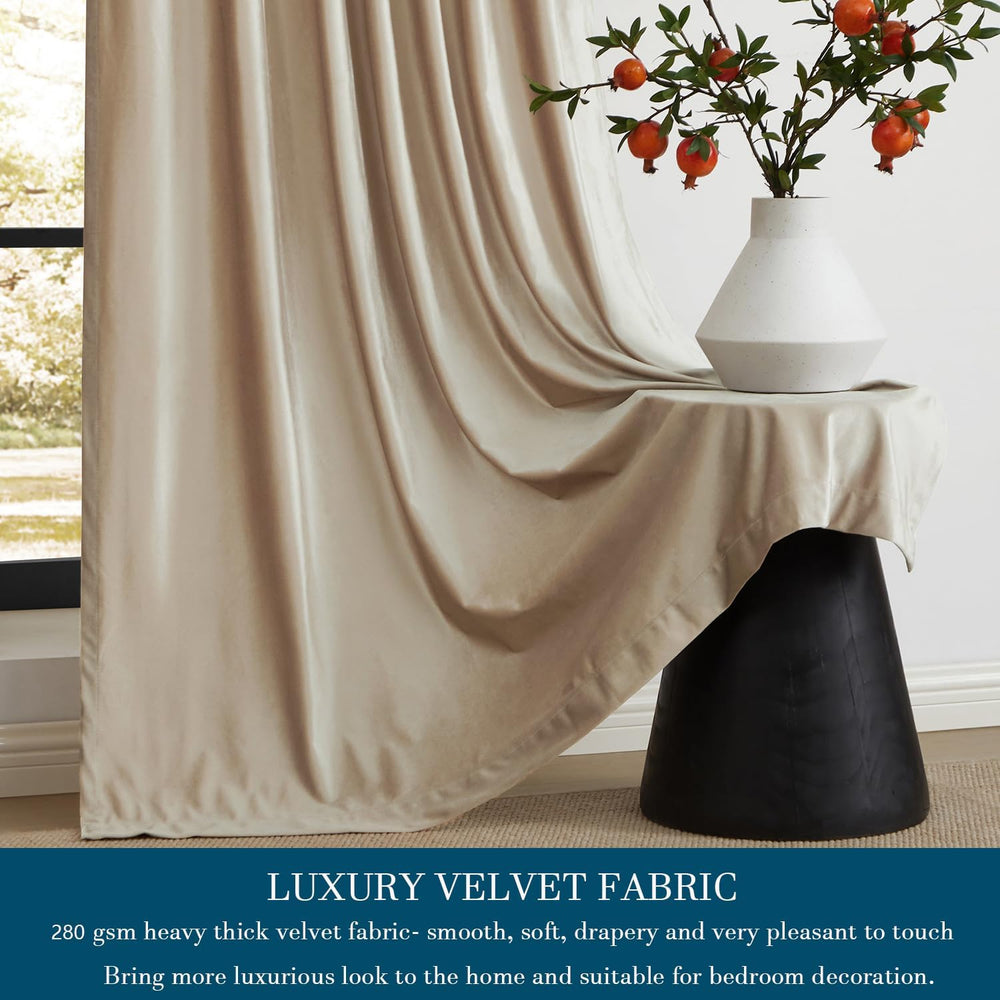 PRIMROSE Champagne Polyester Velvet Curtains 108 inch Long for Living Room,Se...