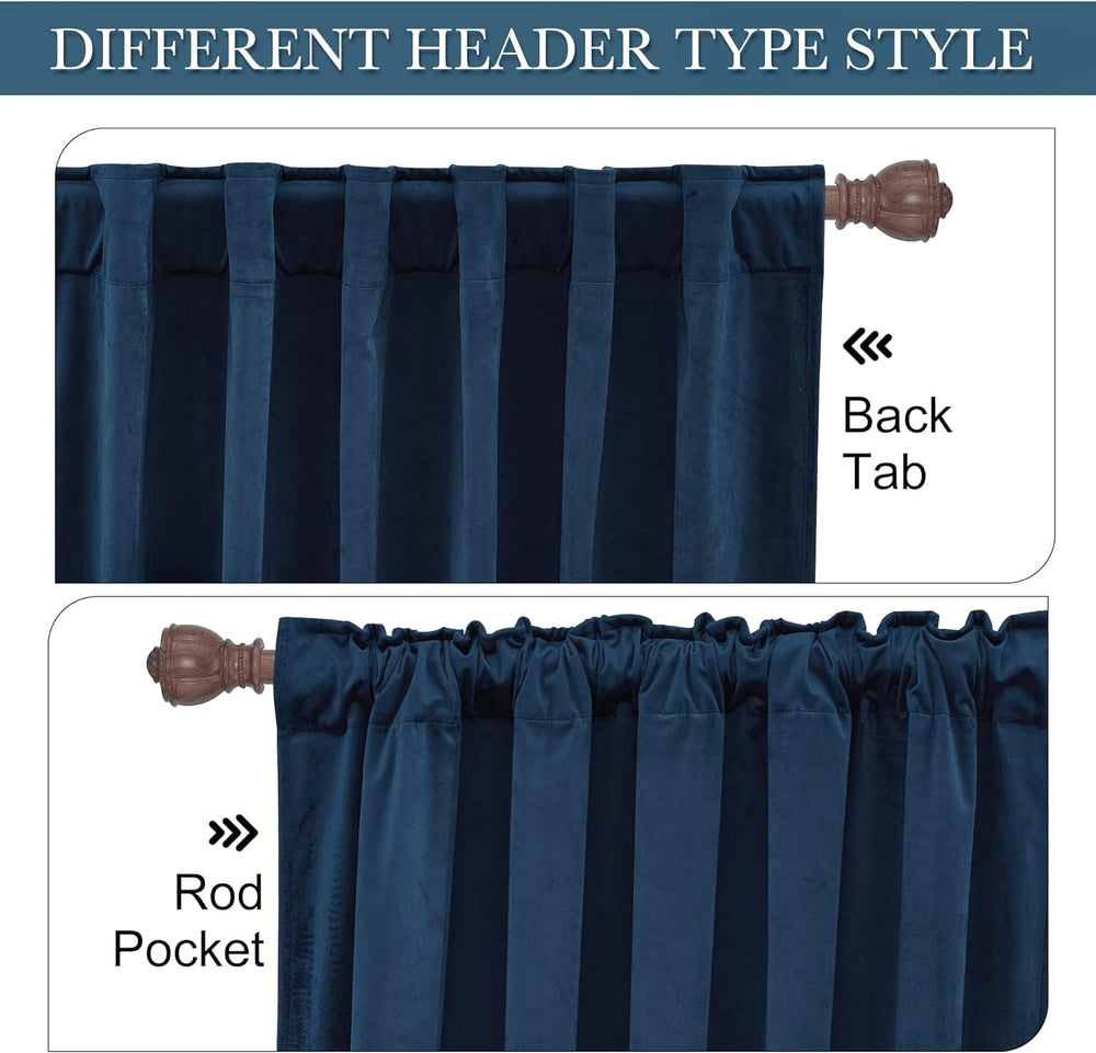 RYB HOME Navy Blue Velvet Blackout Curtains 96 inches Bedroom Living Room