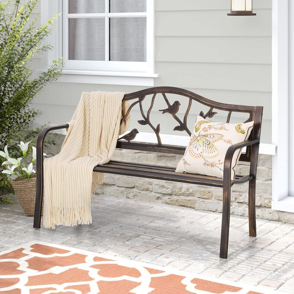 Sophia & William 50 Inches Outdoor Bench for Patio and Park, Bird Bronze