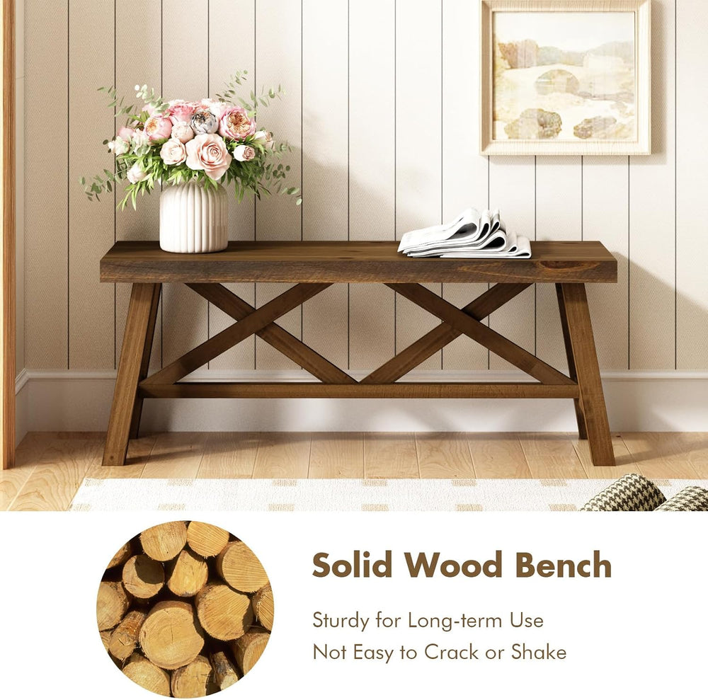 Wnutrees 43" Farmhouse Solid Wood Bench, Rustic Entryway Bench, Natural