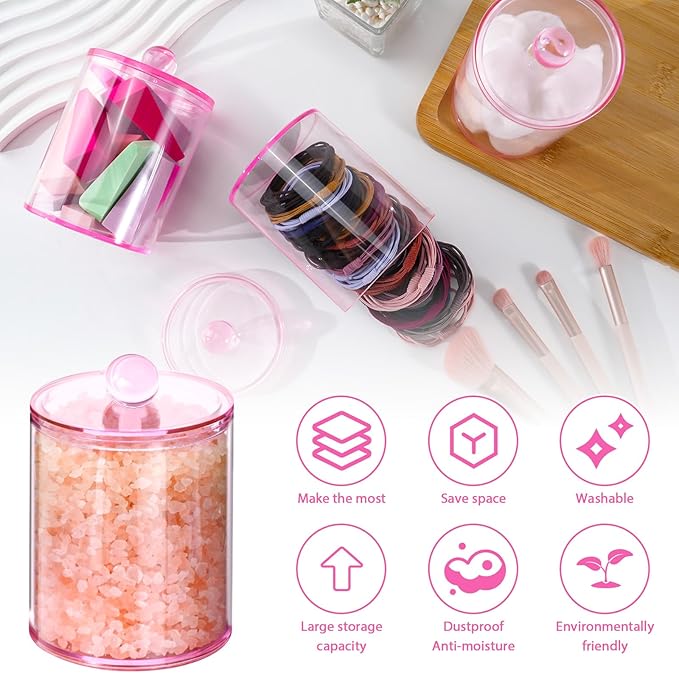 XIPENGKEJI 4 Pack Qtip Holder, Canister Apothecary Jar Set, Bathroom Jars - Image 3