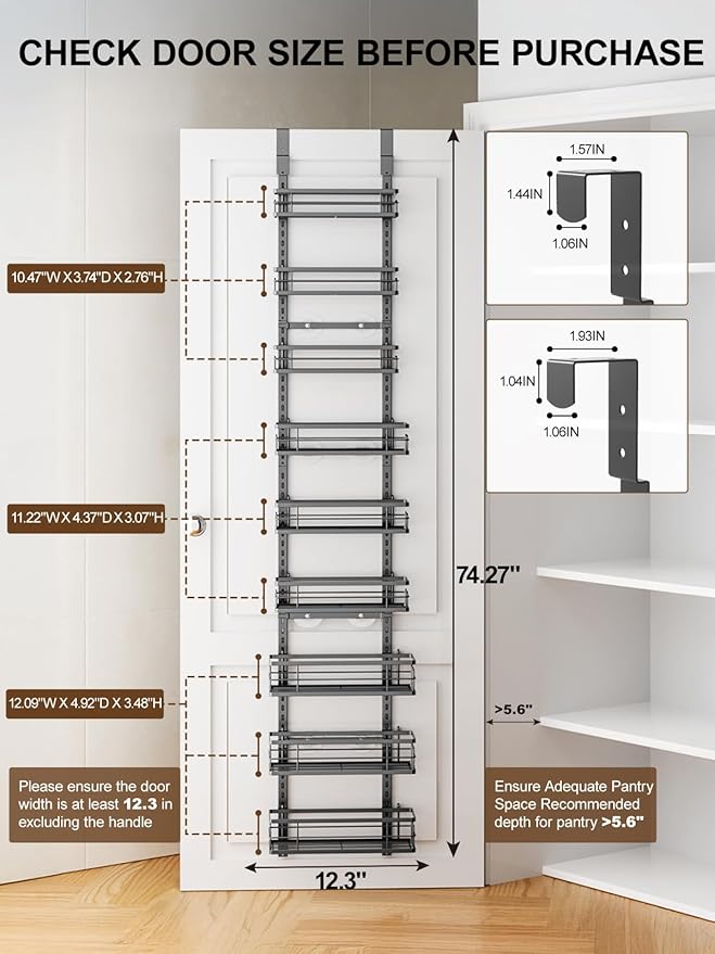 Delamu 9-Tier Over the Door Pantry Organizer, Adjustable Pantry Door Organizers - Image 2