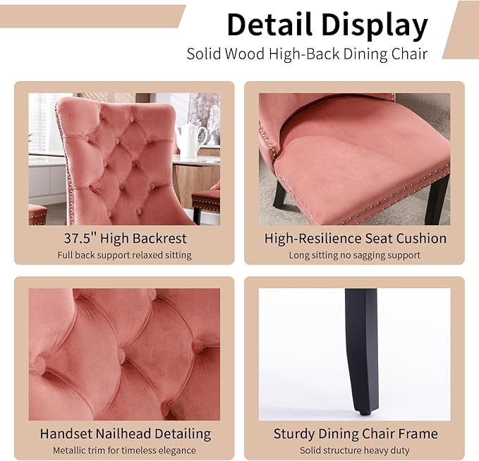 Modern Dining Chairs Set of 2, Tufted Upholstered Dining Chair with Solid Woo...