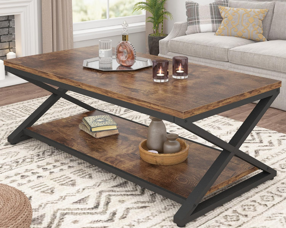 HSH 47" Rectangle Coffee Table with Storage for Living Room, Rustic Brown