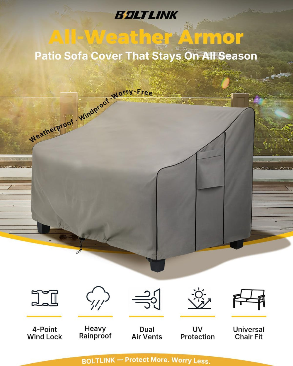 Patio Sofa Cover Waterproof, Heavy Duty, 79x38x35 in, 3-Seater