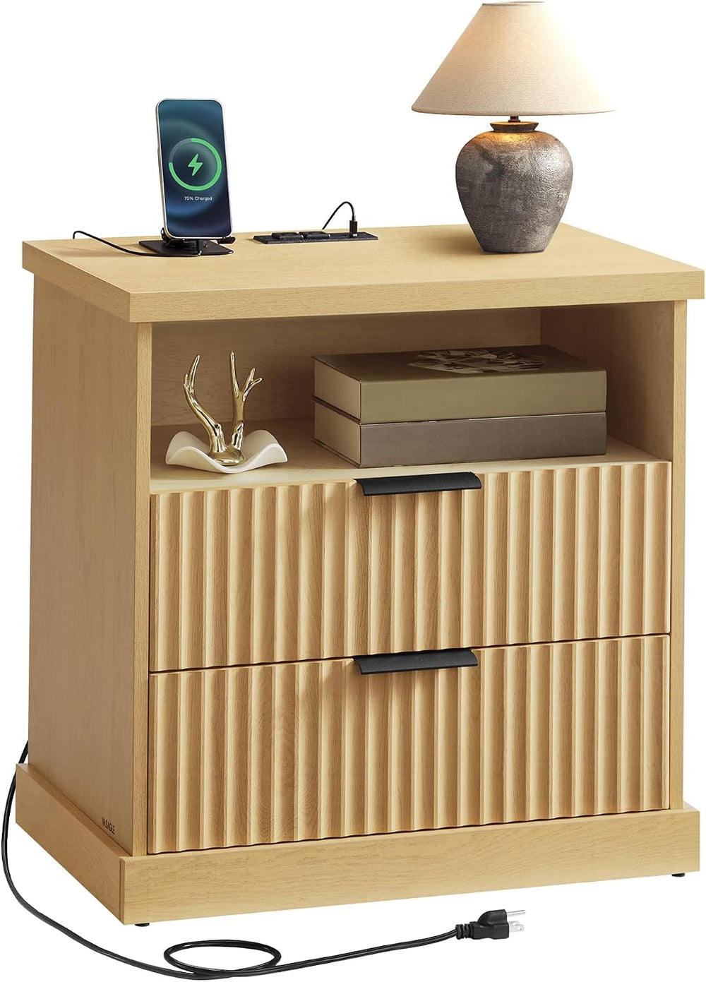 VASAGLE MAXE Collection - Nightstand with Charging Station, Bedside Table, Si...