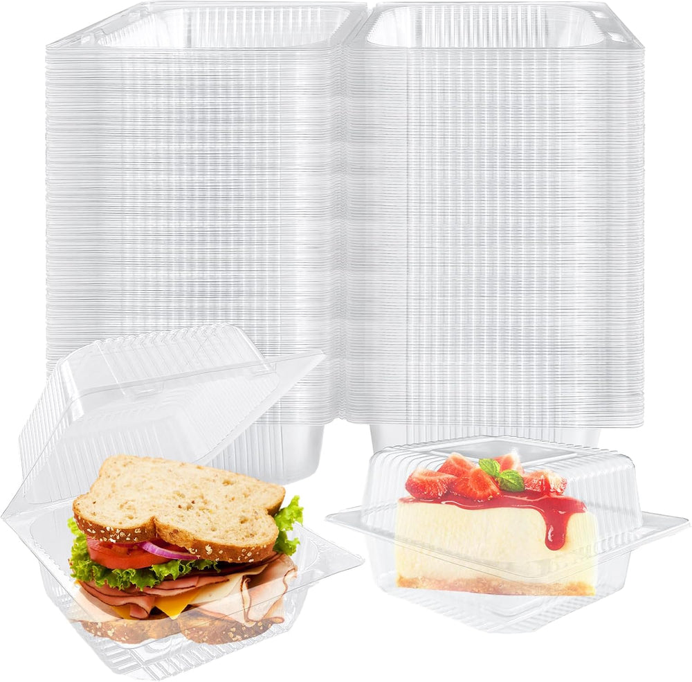 Jizvxe 300 Pcs Clear Plastic Take out Containers, Square Hinged Takeout Tray