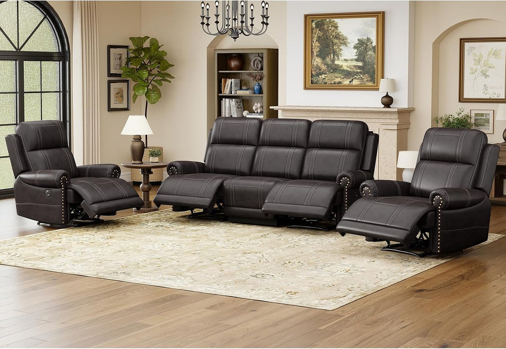 Faux Leather Electric Reclining Sofa Set, Power Recliner Four Seats Sofa Set,...