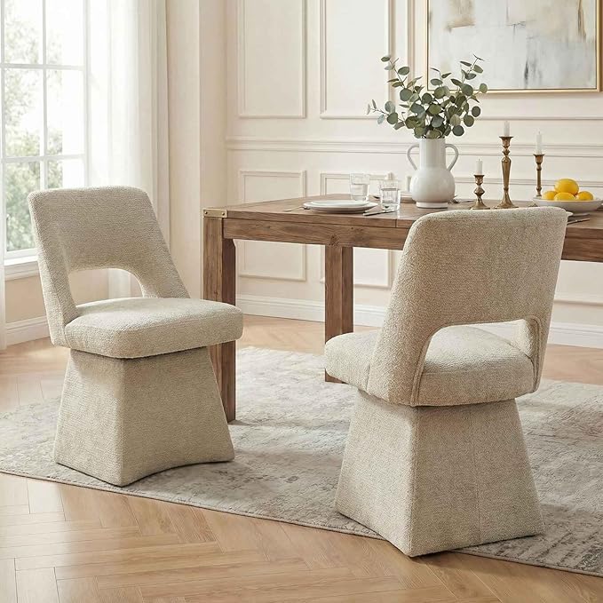 VKNOW Upholstered Swivel Dining Chairs Set of 2, Modern Dining Room Chairs wi...