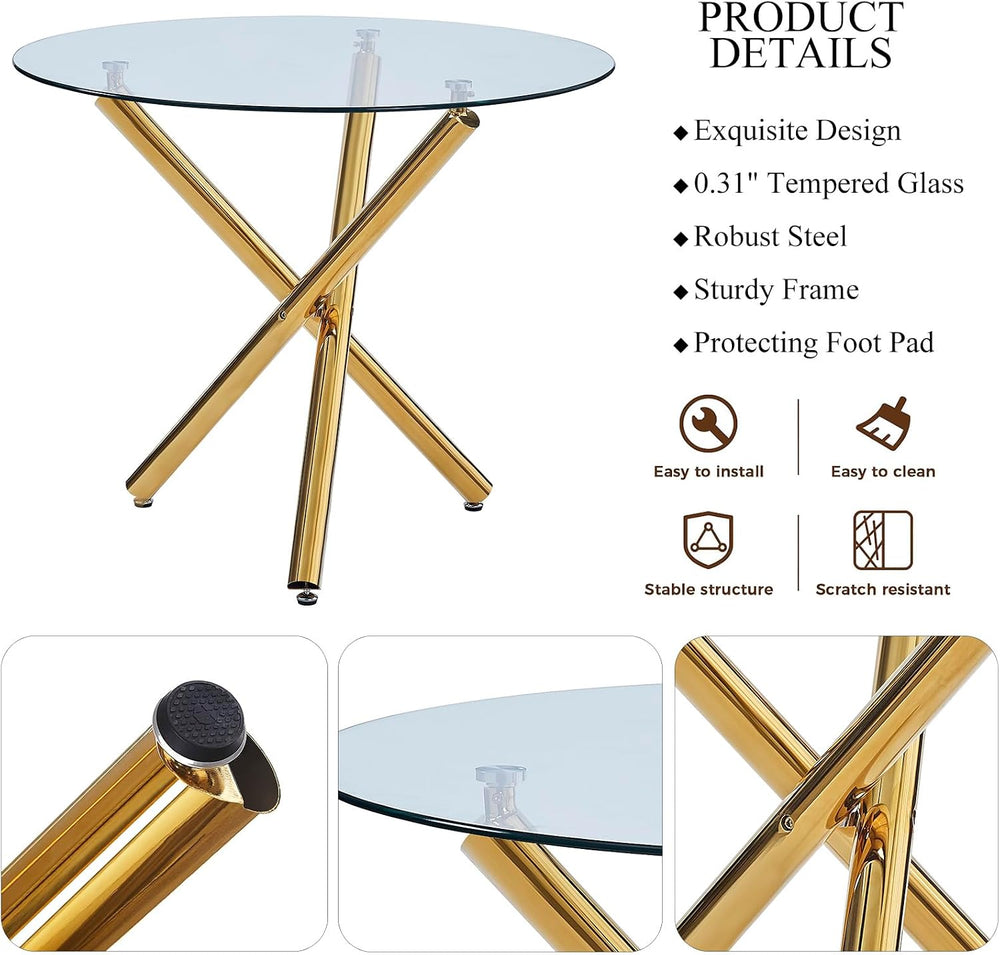 36" Round Glass Dining Room Table with Glass Top and Chrome Legs for Kit...