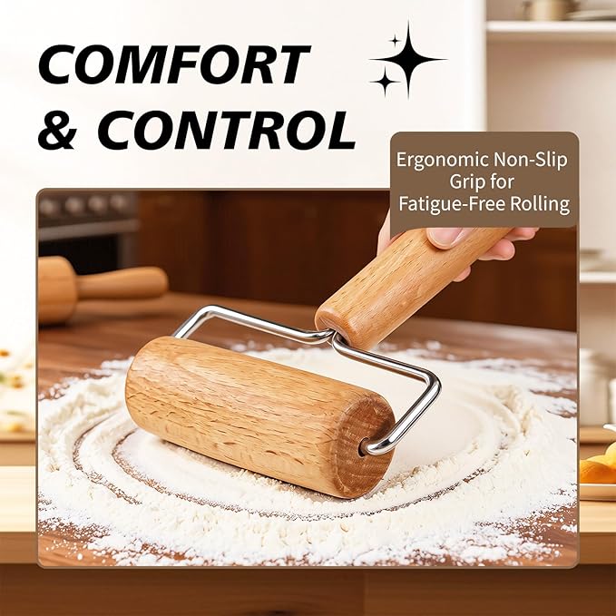 Pizza Rolling Pin Small Rolling Pin Wooden Dough Roller Non Stick Pizza Dough - Image 2