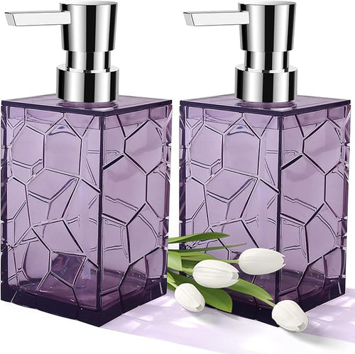 2 Pack Clear Lavender Purple Rust Proof Soap Dispenser, Acrylic Plastic Hand by KellyHome