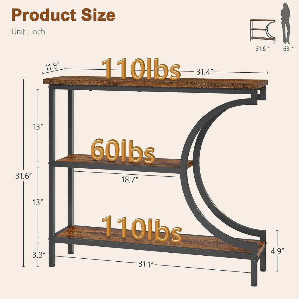 Hoctieon Console Table Set of 2, 3-Tier Industrial Entryway Table with Storag...