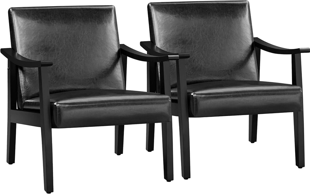 Yaheetech Accent Chairs Set of 2, Mid-Century Faux Leather Armchairs, Black