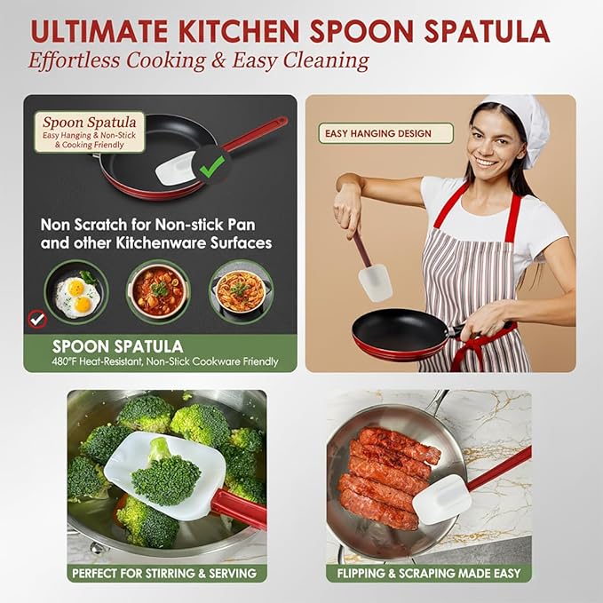 Commercial Spoonula Rubber Spatula Set 2, High Heat Spatula Spoon 16 Inches - Image 3