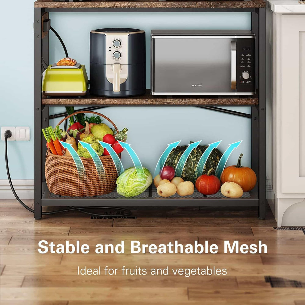 Denkee Large Bakers Rack with Power Outlets, 38 Inch Microwave Stand with Sto...
