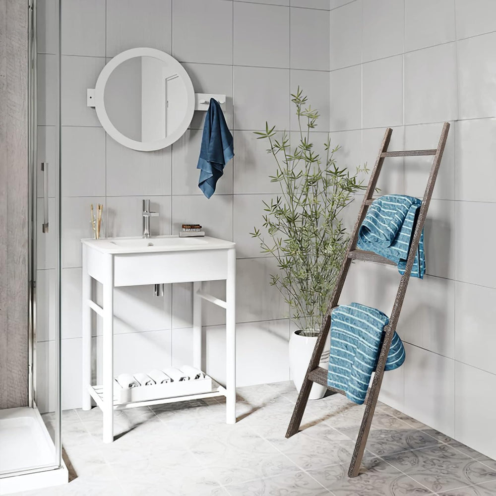 Natsukage Rustic Wooden Blanket Ladder - Farmhouse Decorative Ladder Shelf fo...