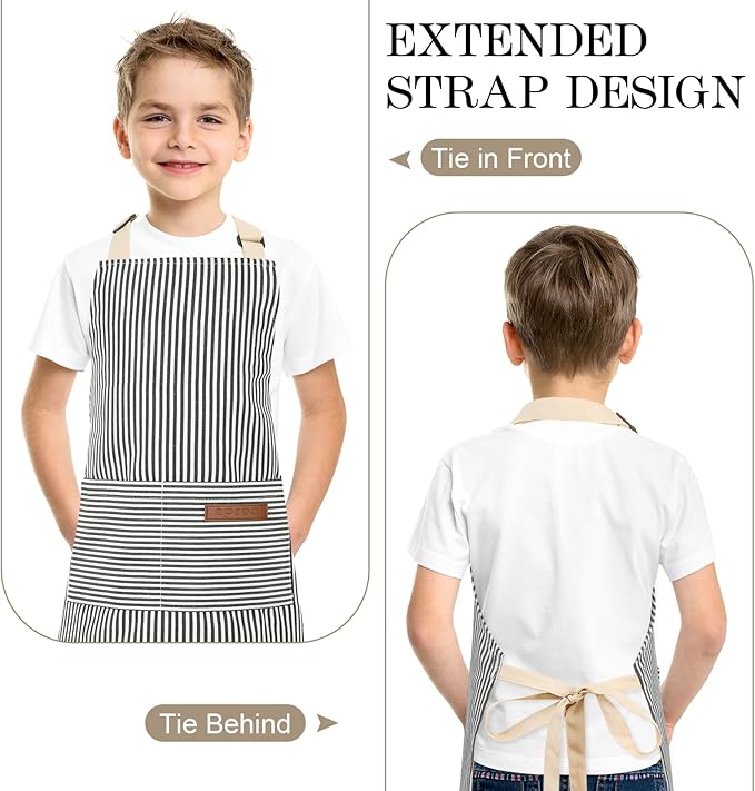2 Pack Stripes Kids Apron, Kids Cooking Aprons - Image 4