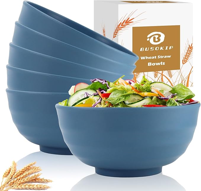 Large Soup Bowl 60 OZ, Wheat Straw Bowl Set of 6, Large Plastic Bowls Rusable by BUSOKIP