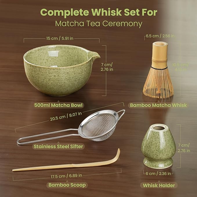 Matcha Whisk Set, Ceramic Bowl Matcha Kit & Handcrafted Bamboo Chasen, Complete - Image 2
