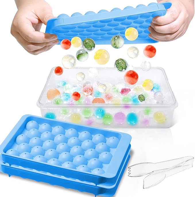 2 Pack Ice Cube Tray with Lid and Bin, Round Ice Cube Trays by WELKORCateringEquipment