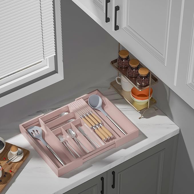 TIOPGHAD Bamboo-Silverware-Drawer-Organizer-Kitchen, Expandable Utensil Holder