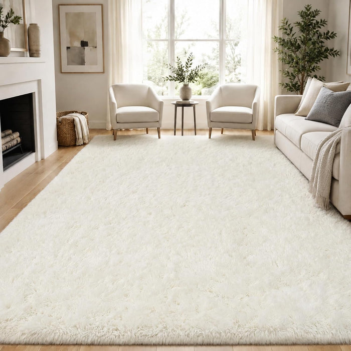 PLHXFR 8x10 Area Rugs Living Room: Fluffy Bedroom Rug Shag Carpet White