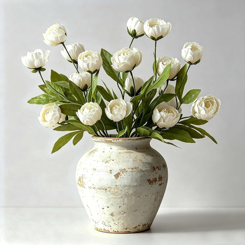 8 Pcs Cream Artificial Peony Flowers for Vase, 27 Inch Stems, 4 Heads Each