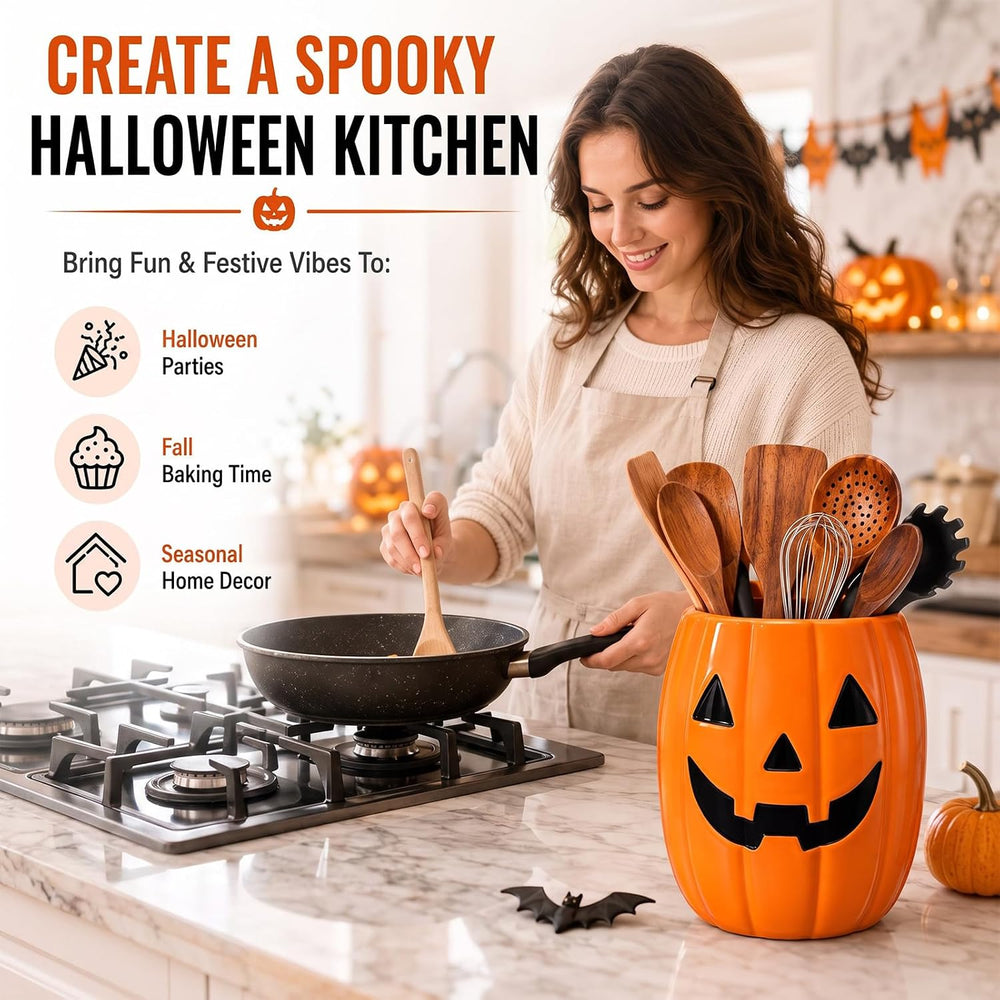 2 Pcs Halloween Ghost Pumpkin Utensil Holder Halloween Kitchen Decoration