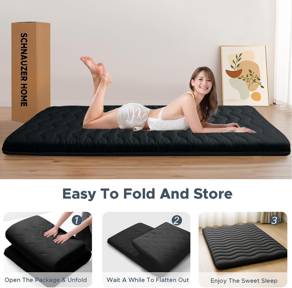 SCHNAUZER HOME Japanese Floor Mattress Futon Mattress Twin 3.5" Thick Black