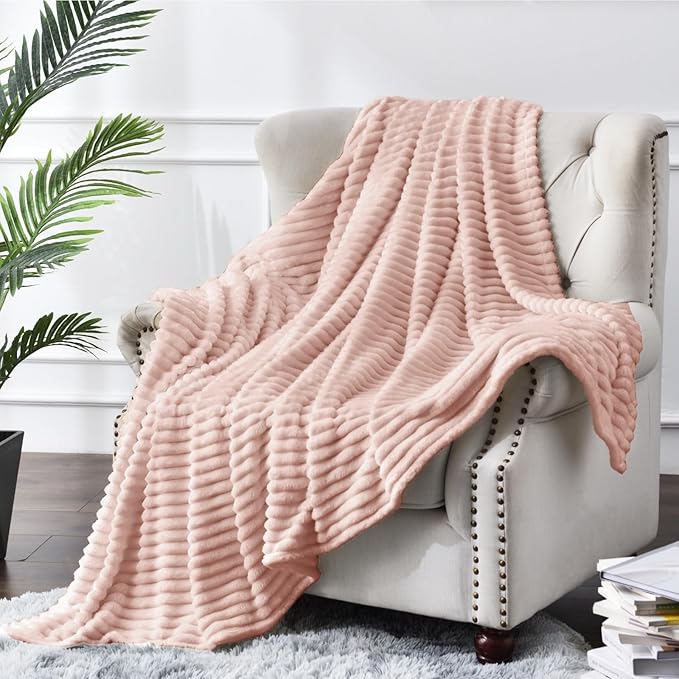 BEDELITE Fleece Blanket Twin Size – 3D Ribbed Jacquard Soft and Warm Decorative - Image 2