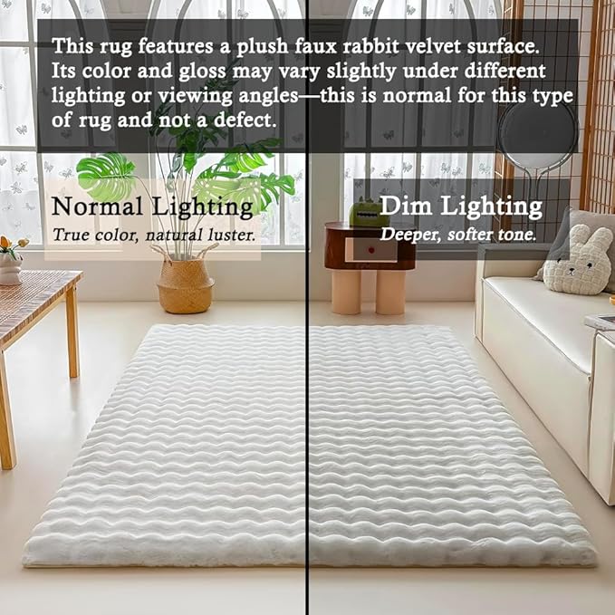 White Rabbit Plush Rug 5'x8', Fluffy Faux Fur Shaggy Area Rug - Image 3