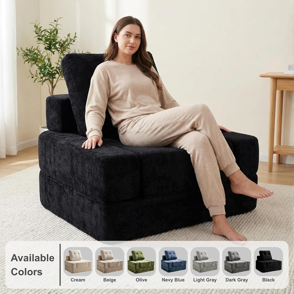 · REDEARTH · 3-in-1 Boneless Convertible Folding Floor Sofa Bed - Black