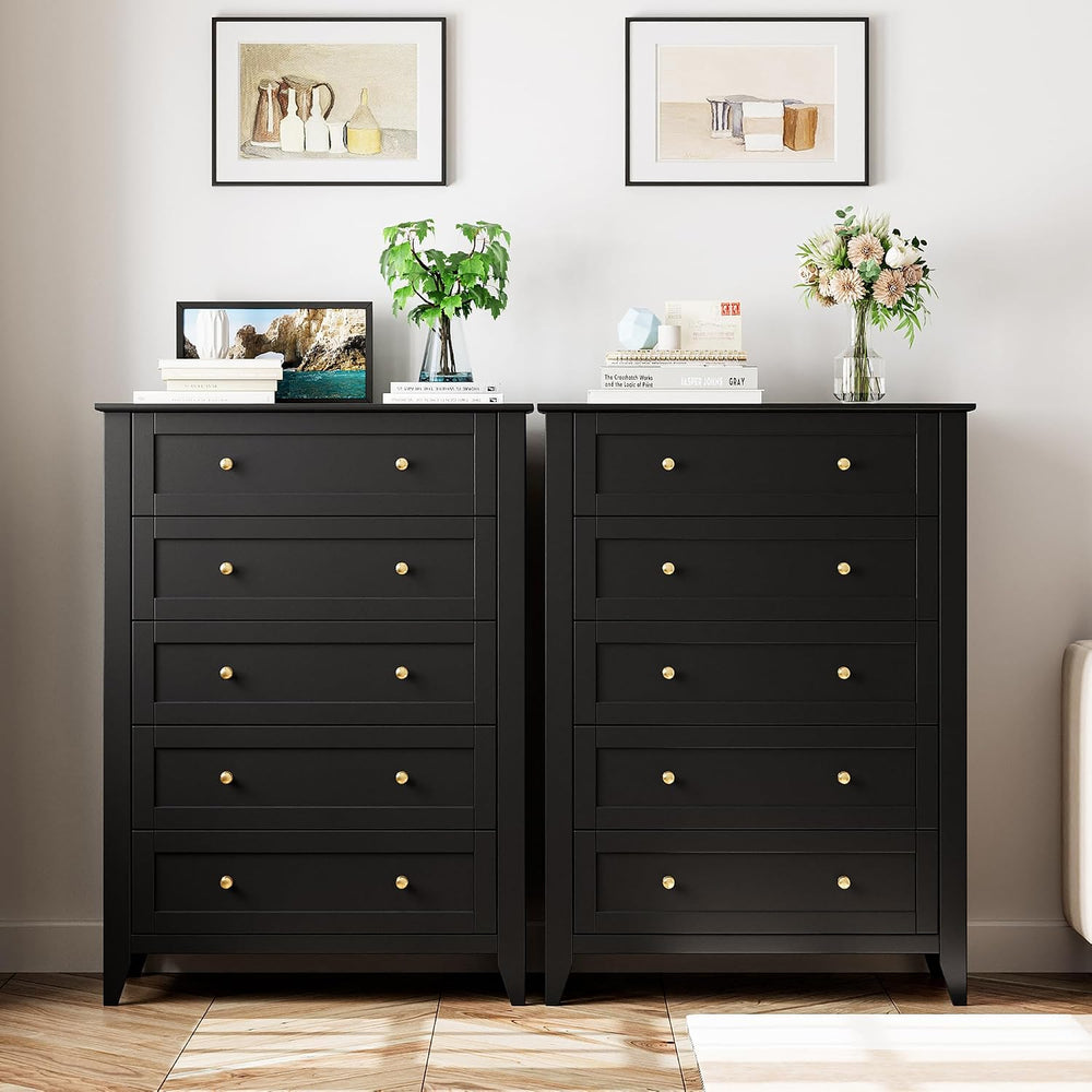 GarveeHome 5 Drawer Dresser for Bedroom, Black Tall Chest Deep Drawers