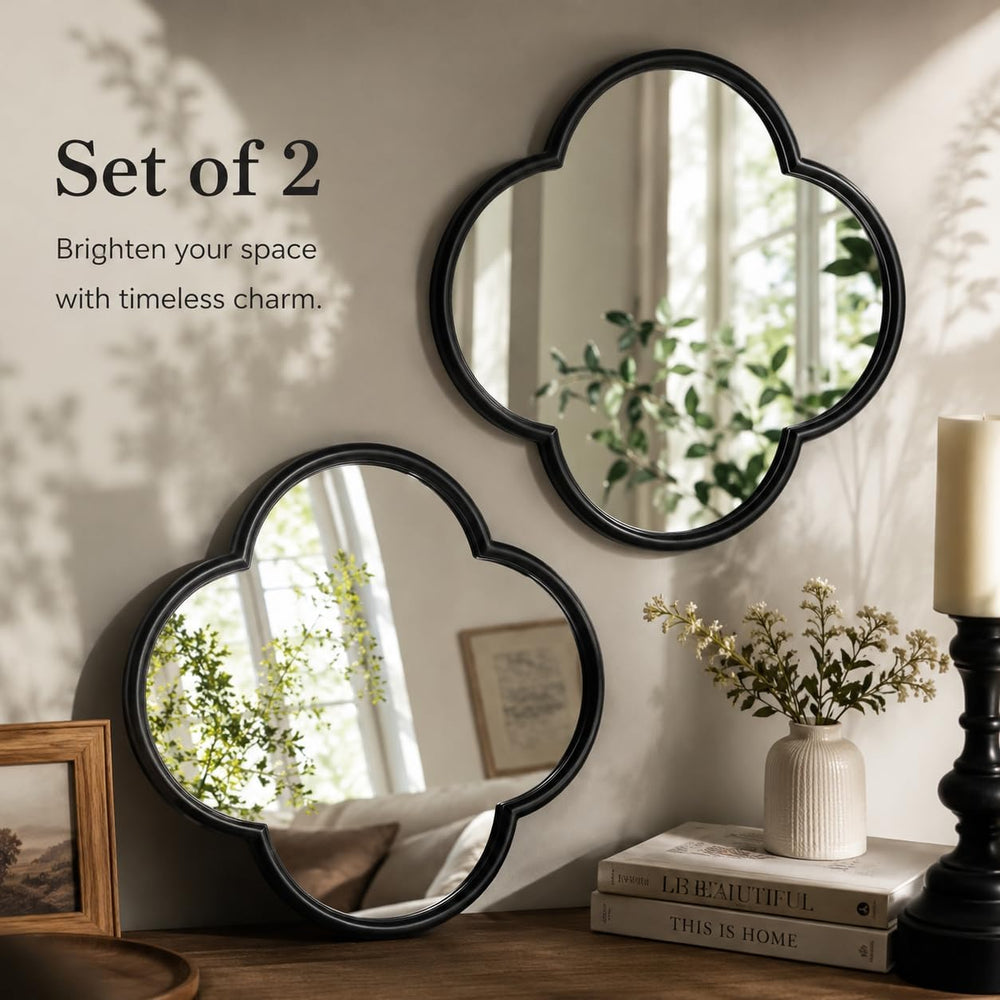 2 PCS Clover Mirror Wall Decor, Metal Framed Glass Mirror Tiles, Lucky Four L...